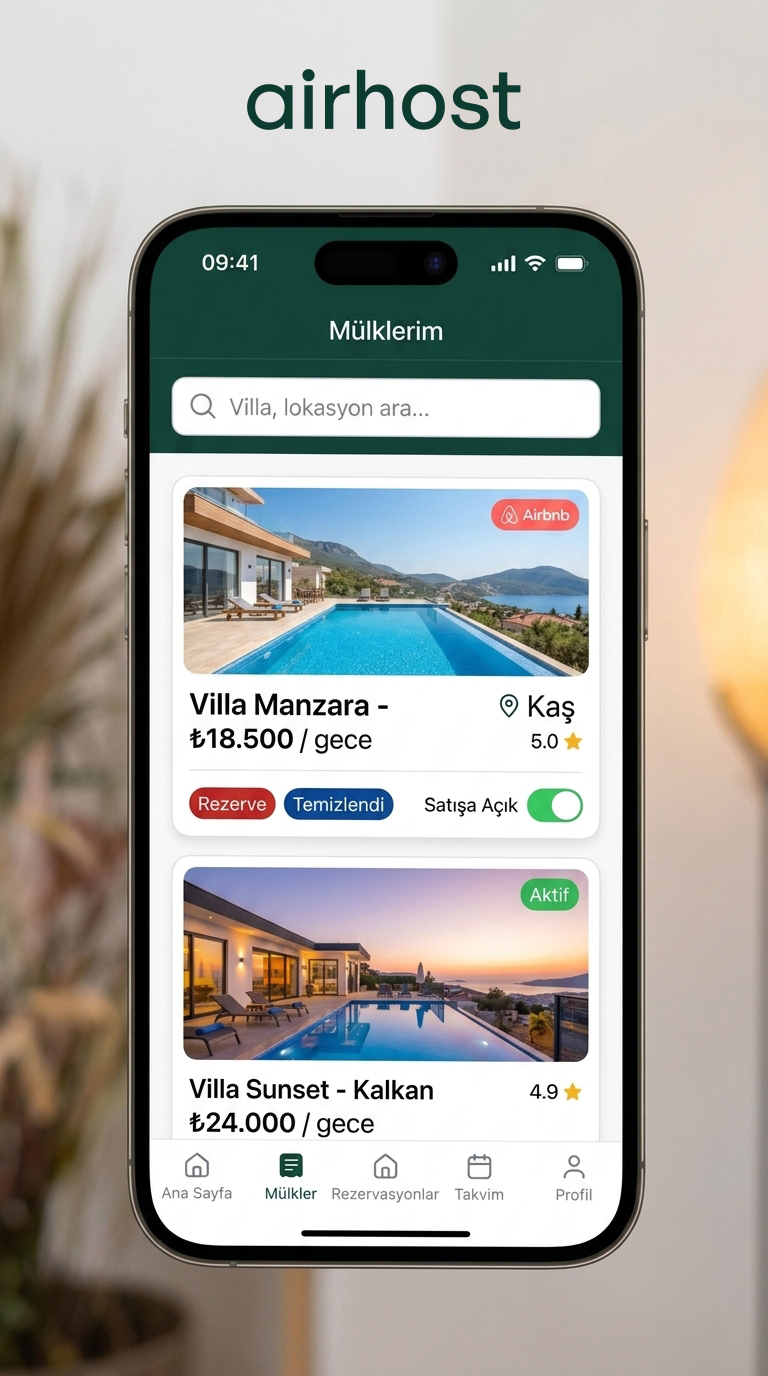 AirHost Mülk Listesi Mobil Görünümü